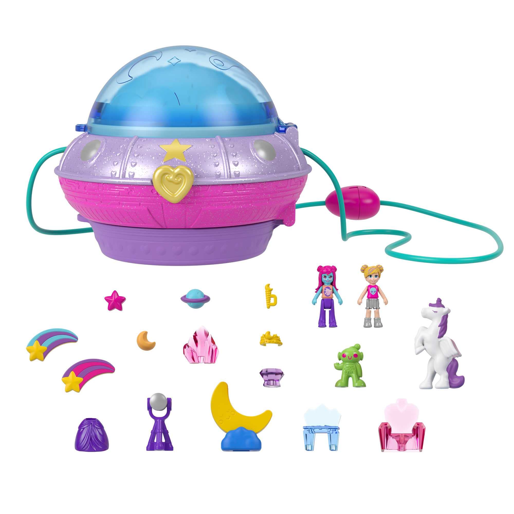 Polly Pocket Dolls and Accessories, Compact with 2 Micro Dolls, 15 Toy Pieces and 1 Fashion Piece, Double Play Space, HCG25