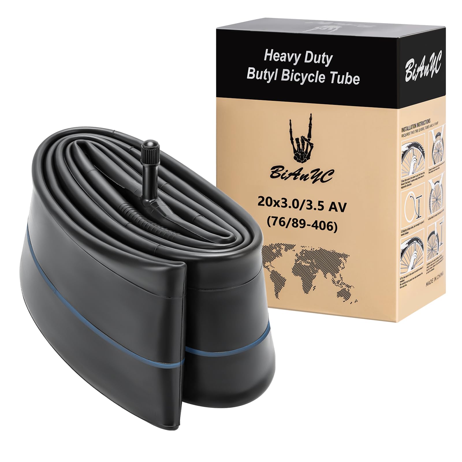 Photo 1 of Heavy Duty 20x3.0 Fat Bike Tube 20" x3.0" /3.5" Bicycle Tube AV32mm Schrader Valve Compatible with 20x3 20x3.30 20x3.5 Ebike Electric Bicycle Road/Mountain Bike Tire Inner Tube-1 PC