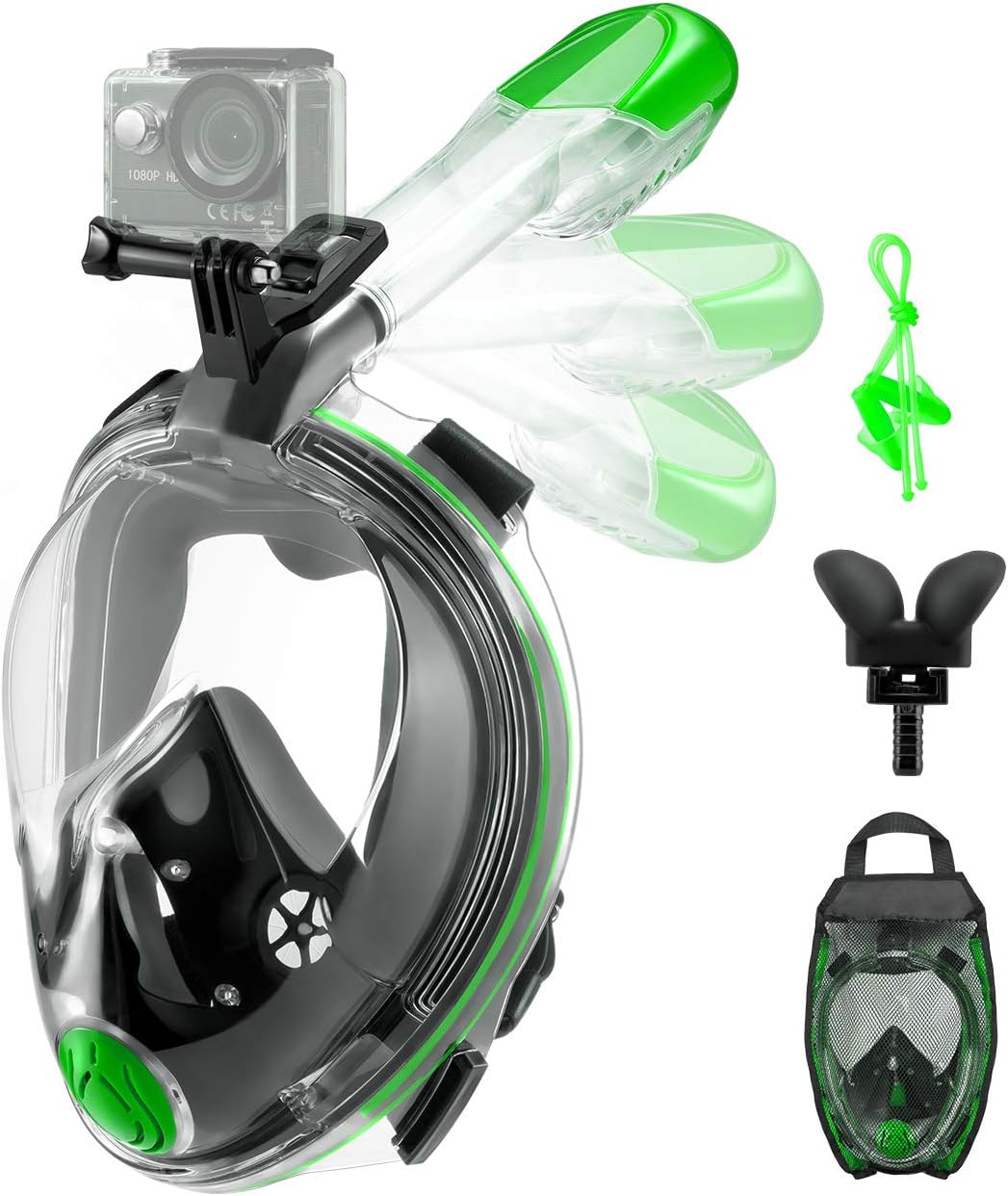 OMORC Diving Mask, 180°Panoramic View Foldable Snorkel Mask, Full Face Snorkel Mask with Breathing System and Detachable Camera Mount, Anti-Fog&Anti-Leak, Snorkel Set for Adults &Youth