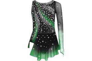 Xroufi Kids Girls Figure Skating Dress Sparkle Lyrical Ballet Dance Dress Gradient Split Skirted Leotard for Training