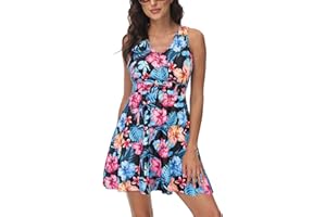 Kate Kasin Women's Two Piece Swimsuits Tummy Control Back Cross Flowy Swimdress Bathing Suits with Boyshorts Swimwear