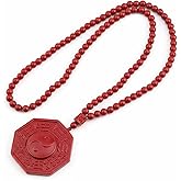 Chiorgone Cinnabar Tai Chi Bagua Pendant Necklace, Feng Shui Amulet with 108 Mala Beads, Spiritual Jewelry for Balance & Protection (Red)