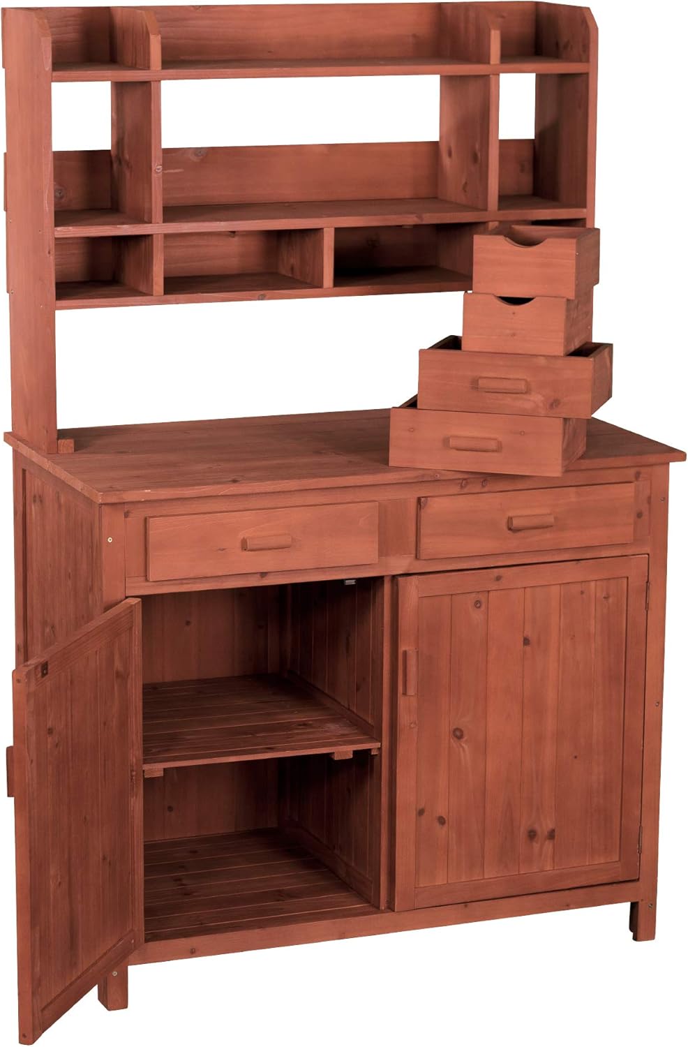 red cedar potting bench on Amazon Com Leisure Season Wooden Gardening Potting Bench With Multiple Storage Draws Cabinets Garden Outdoor