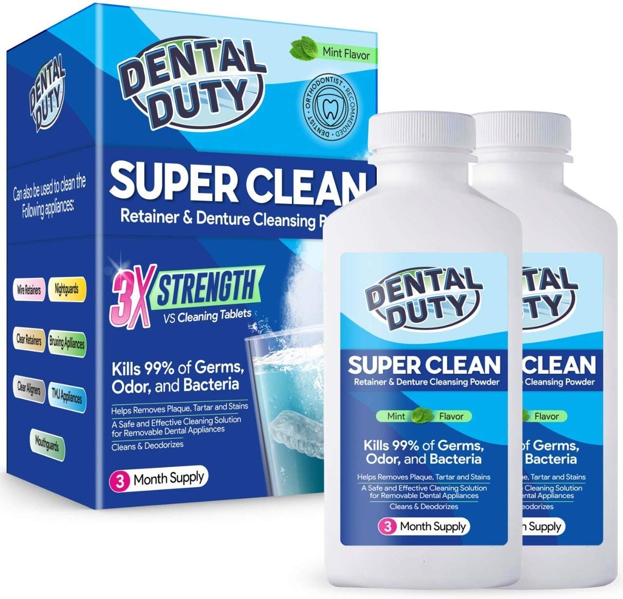 Amazon Com Dental Duty Super Clean Retainer Denture Cleansing Powder 2 Pack Effervescent Antibacterial Dental Cleaner For Dental Appliances Removes Bad Odor Plaque Stains Made In Usa 6 Months Supply