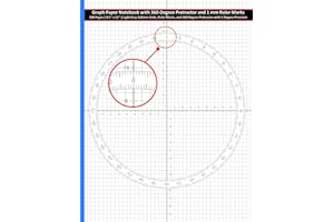 Graph Paper Notebook with 360-Degree Protractor and 1 mm Ruler Marks: 100 Pages | 8.5" x 11" | Light Gray Circular Protractor