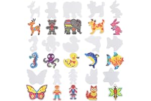 ANIANN 15 Pieces Fuse Beads Pegboards Set, 5mm Perler Beads Boards Clear Plastic Pegboards with 15 Pieces Colorful Cards for Kids DIY Craft Beads (15 Different Animal Shape)