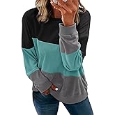 KISSMODA Womens Casual Long Sleeve Sweatshirts Color Block/Solid Tops Corduroy Crewneck Tunic Pullover with Pockets