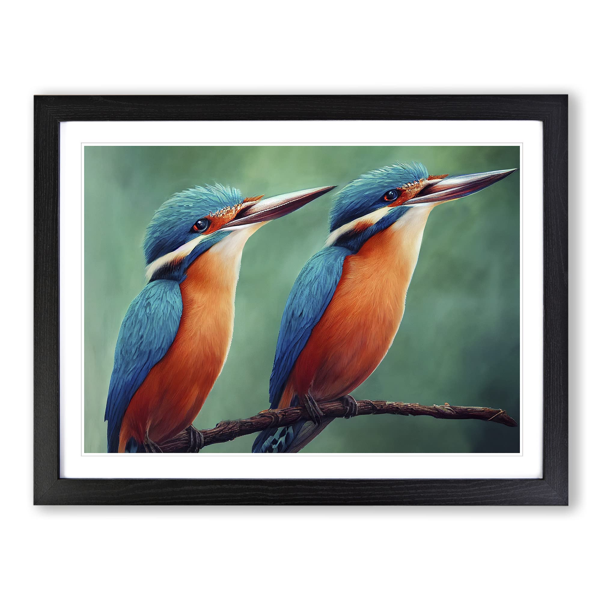 Eye Catching Kingfisher Birds Framed Print | A4 Black Framed Wall Art | Ready to Hang | Modern Nature Picture | Living Room Bedroom Lounge Office