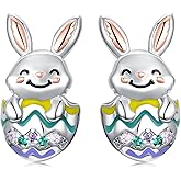 Flpruy Easter Bunny Earrings 925 Sterling Silver Cute Rabbit Earrings Bunny Easter Jewelry Gifts for Women Lady