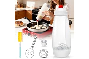 Pancake Batter Dispenser Kit - 4.5-Cup Pancakes Mix Maker with Shaker Ball Stainless Steel Whisk and Brush,Squeeze Bottle for