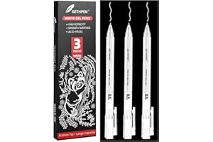 GETHPEN 0.6mm Fine Point White Gel Pens, 3-Pack for Artists Drawing, Sketching, Illustration, and Adult Coloring Books, Opaque White Ink for Black Paper, Bullet Journaling, and Card Making