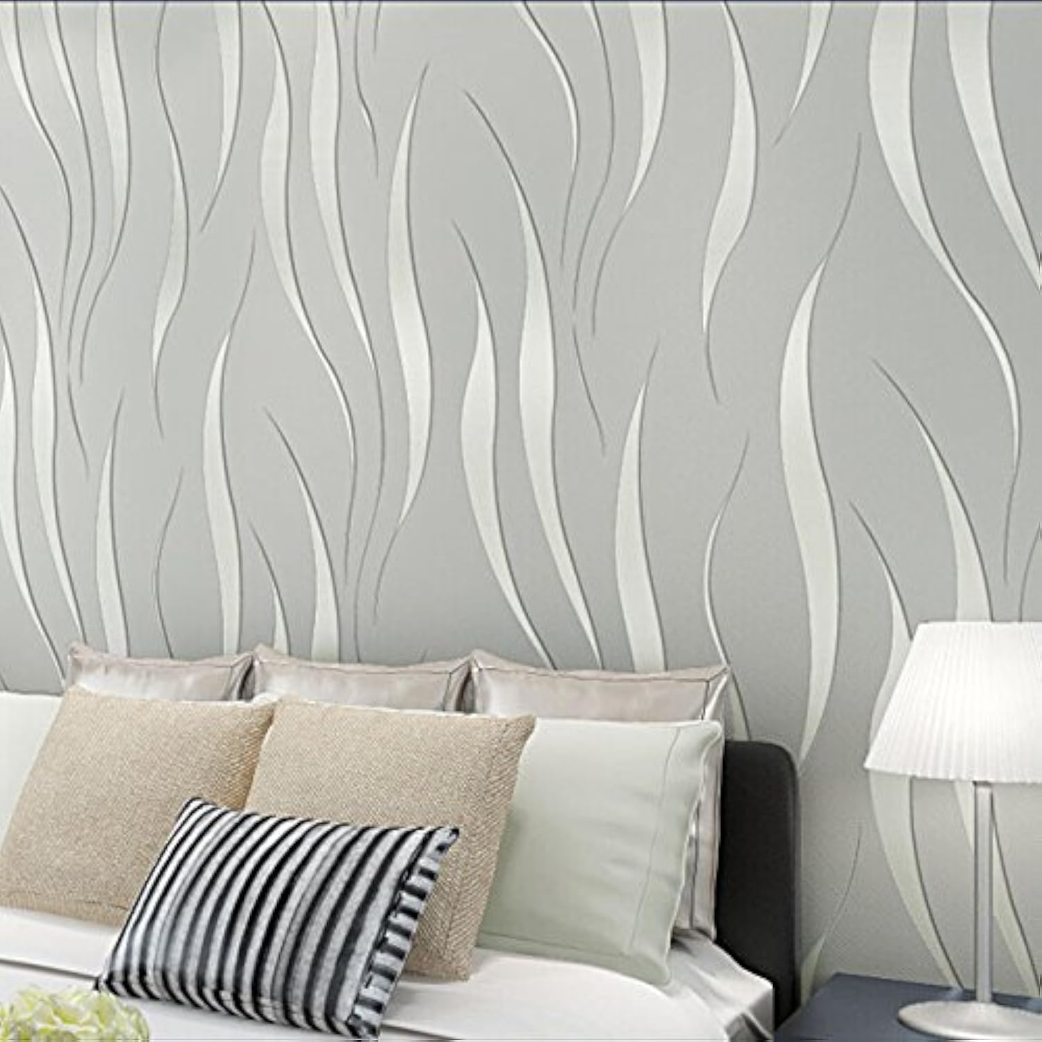 Modern Simple Stylish 3D Stereoscopic Wave Stripes TV Background Living Room Non-Woven Wallpaper Silver Gray Color 0.53m(1.73'W) x 10m(32.8'L)=5.3m2 (57sq.ft)