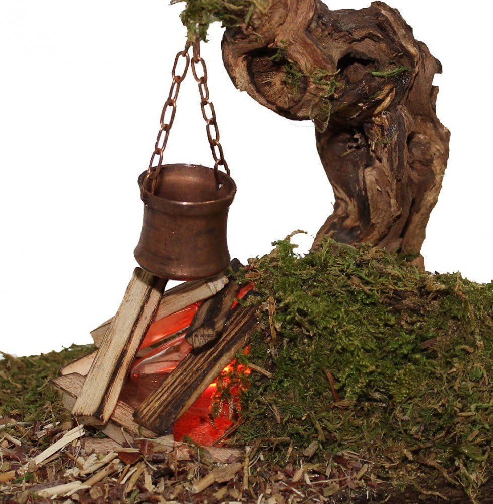 Amazon De Lagerfeuer Feuerstelle Flackerlicht Mit Kessel An Naturwurzel Krippenzubehor Fur Krippe