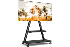 TVON Rolling TV Stand for 43-80" TVs up to 150lbs, Portable TV Stand on Wheels with Enhanced Triangular Design, Height Adjustable Mobile TV Cart with Swivel/Tilt/Dual Shelves for Indoor/Outdoor Use
