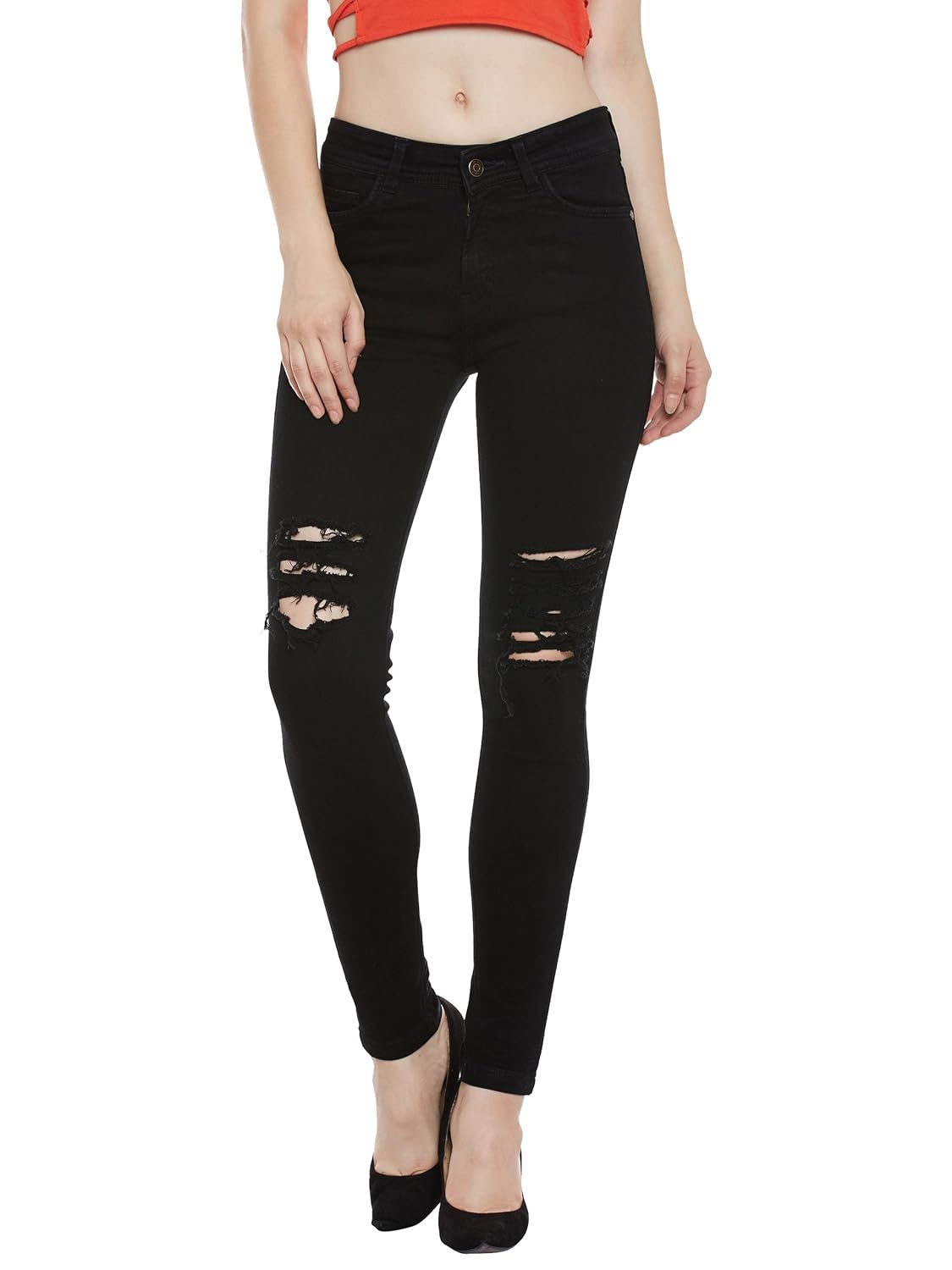 miss chase women's black slim fit ripped jeans