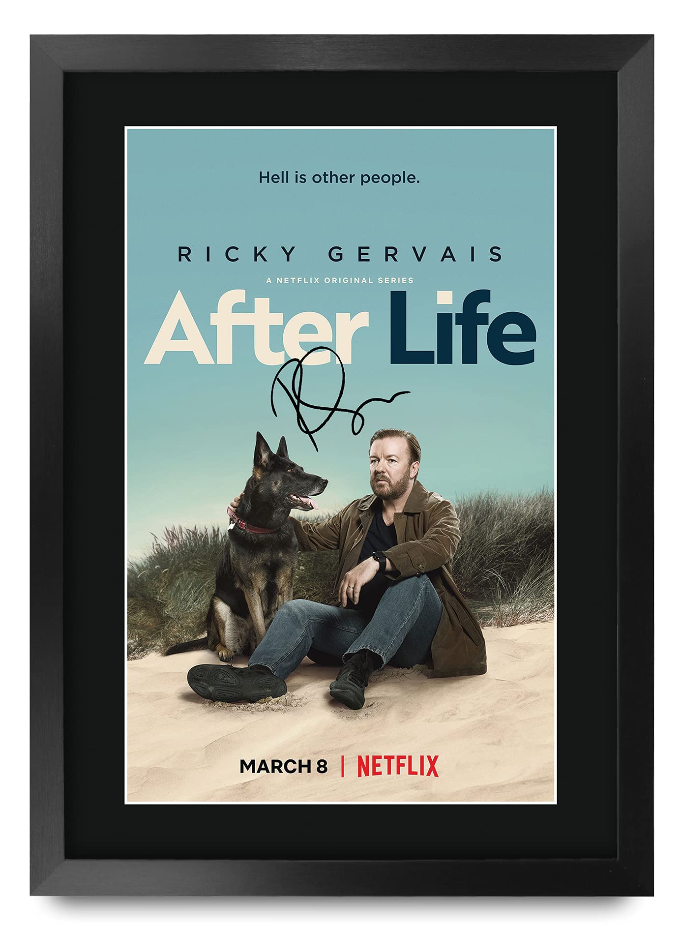 HWC Trading FR A3 After Life Rick Gervais Gifts Printed Signed Autograph Poster for TV Memorabilia Fans - A3 Framed