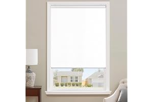 ChrisDowa Cordless 100% Blackout Roller Shade, with Striped Jacquard, Thermal Insulated, UV Protection Fabric, Total Blackout Blinds for Window, French Doors, Home and Office. White, 35" W x 72" H