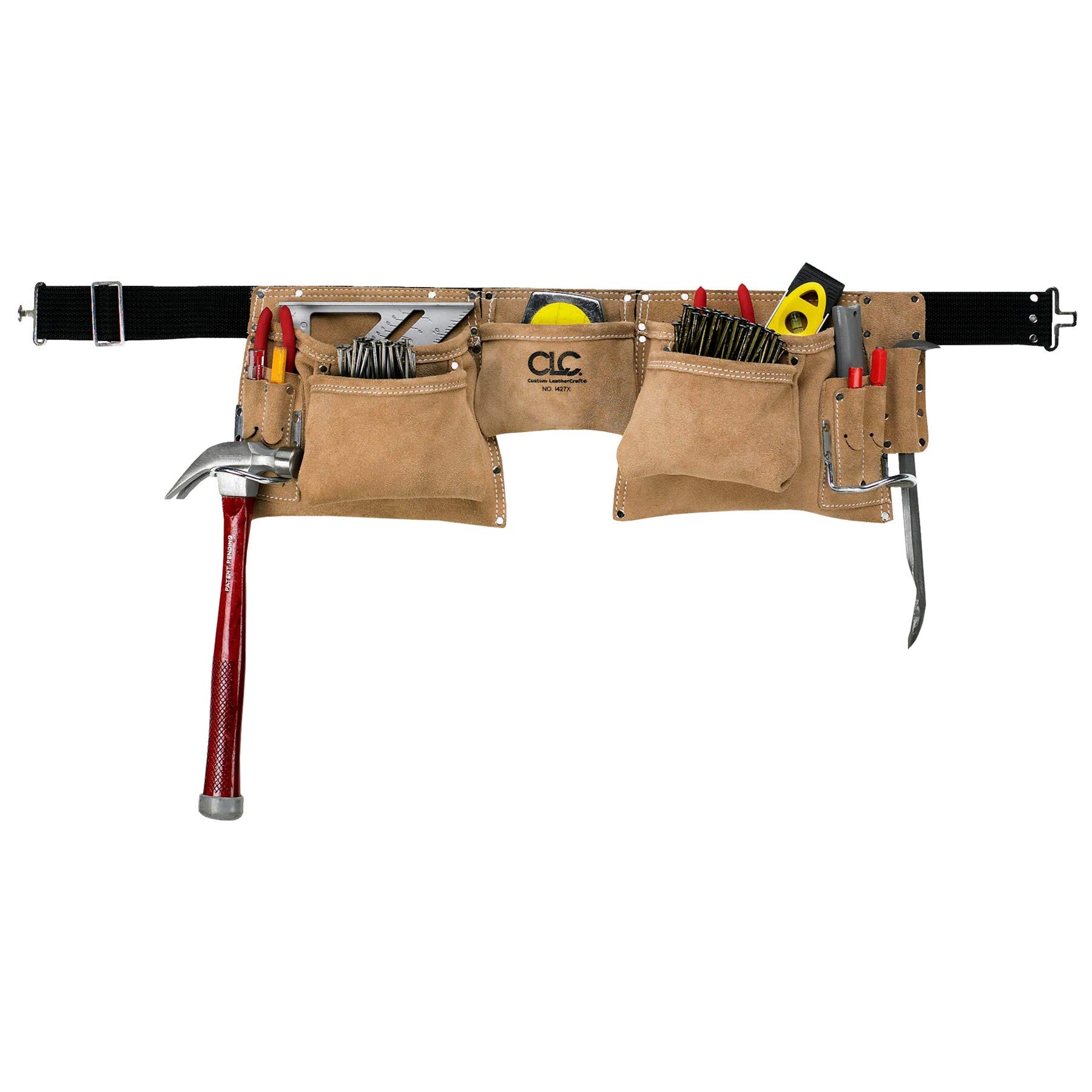 Photo 1 of Custom LeathercraftI427X Heavy Duty Contractor-Grade Suede Leather Work Apron, 2 Steel Hammer Loops, 12 Pockets, Tan , Brown