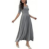 ORQUWEH Women's Maxi Dress, Knitted Long Dresses, A-Line Half Sleeve Casual Dressing Loose Swing Hem for Women, 2025 Fashion