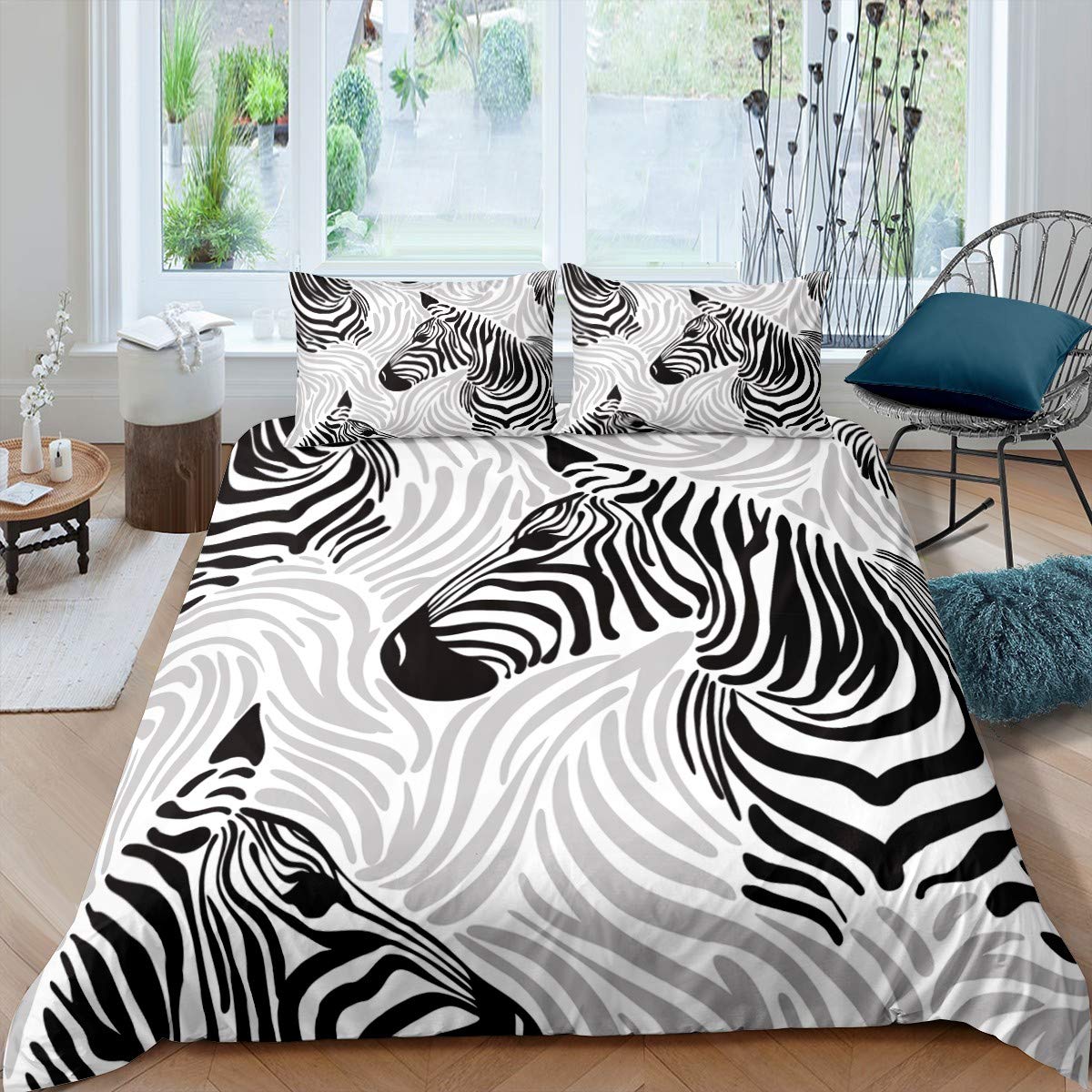 Loussiesd Zebra Print Duvet Cover Set for Kids Boys Girls Teens Wildlife Black White Gray Modern Comforter Cover Breathable Microfiber Bedspread Cover Decor 3Pcs Bedding with 2 Pillowcase Double