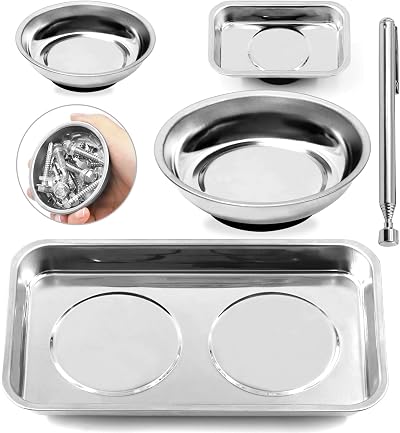 GLARKS 5Pc Magnetic Tool Tray Set Pickup Tool Round Square Socket Screw Nut