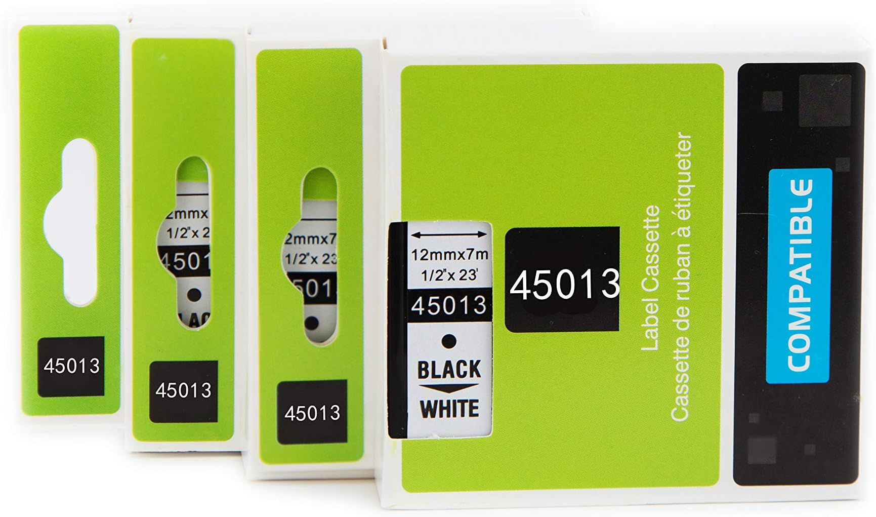 3 Pack Compatible with Dymo D1 45013 Label Tape S0720530 Cassette 12mm 7m Standard Self-Adhesive-Black on White Suitable for LabelManager 160 210D 260P 280 PnP Labelwriter Printers