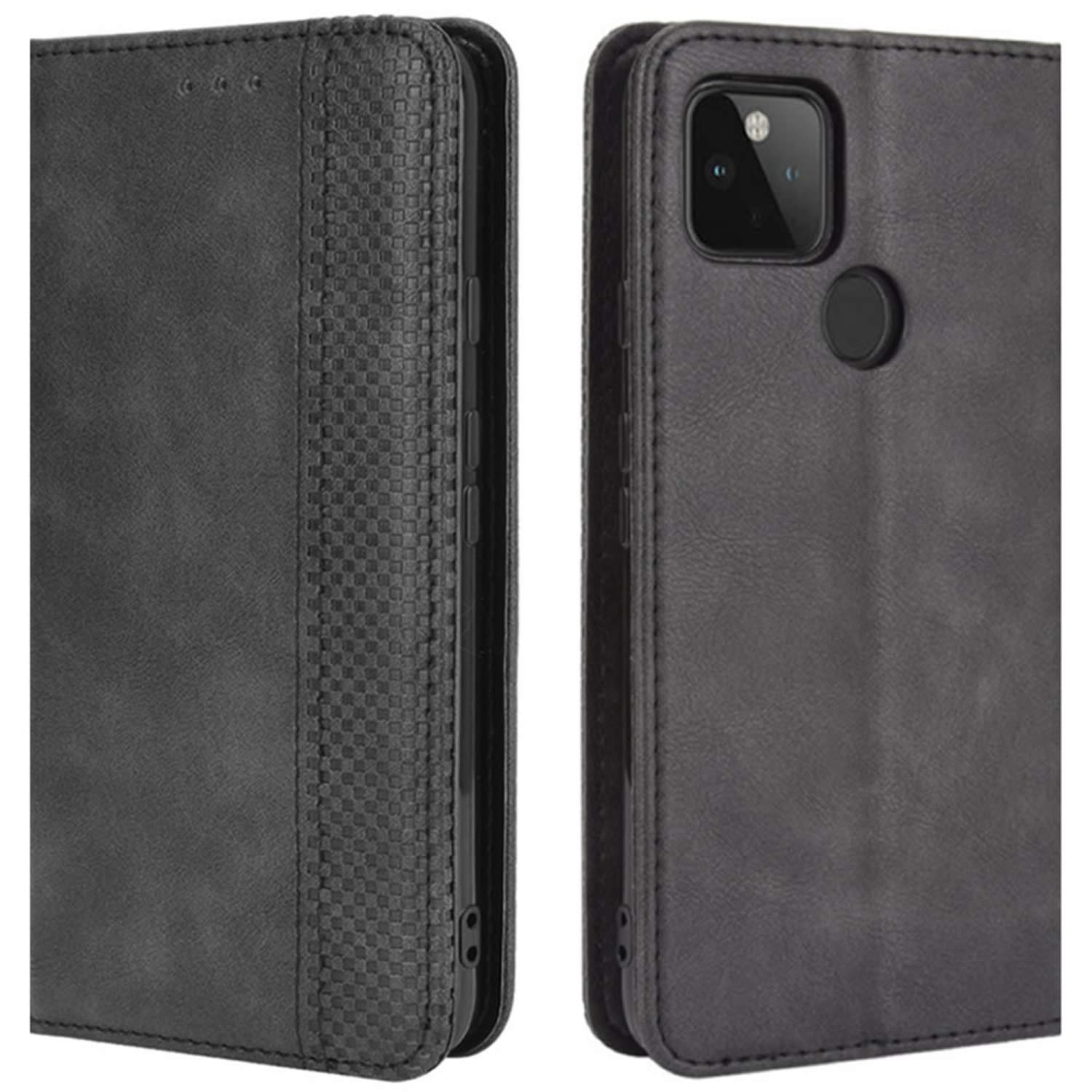 HualuBro Google Pixel 5 Case, Retro PU Leather Full Body Shockproof Wallet Flip Case Cover with Card Slot Holder and Magnetic Closure for Google Pixel 5 Phone Case (Black)