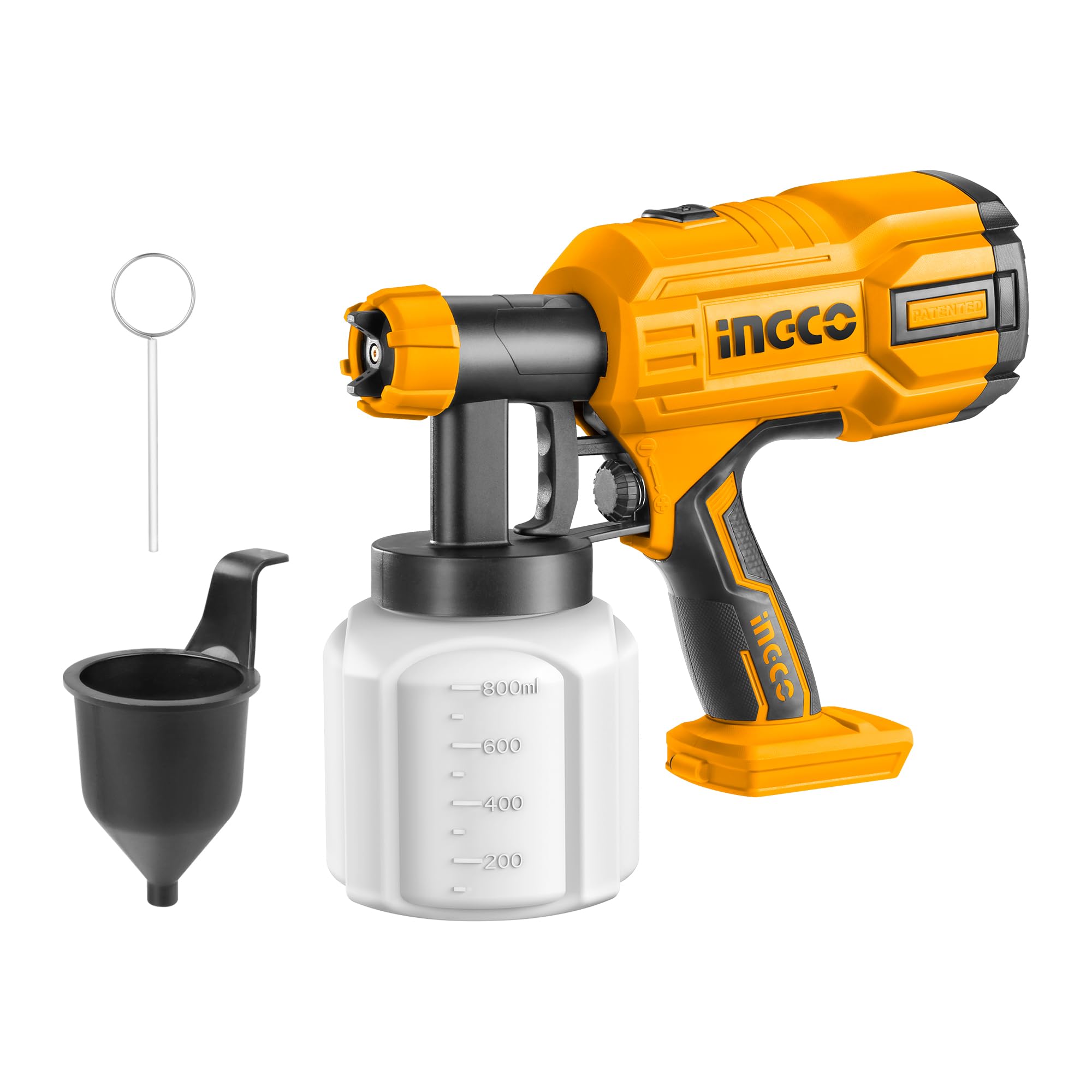 INGCO Lithium-Ion 20V Paint Sprayer (Body Only) Cordless Fence Paint Sprayer Electric Paint Spray Gun for Walls, Ceilings, Fencings 20V 800ML 40DIN-s CSGLI2001