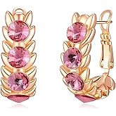 EVEVIC Austrian Crystal Hoop Earrings for Women Wheat Leverback Earrings 14K Gold Plated Hypoallergenic Jewelry Gifts