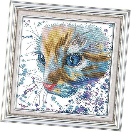 Amazon クロスステッチキット 刺繍キット 水彩 猫 図案印刷 刺繍工具付き 全2種 水彩の猫 14ct 32x32cm 刺しゅうキット 通販