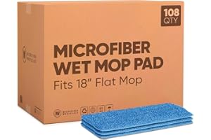 MICROFIBER WHOLESALE Bulk 18" Microfiber Wet Mop Pads Wholesale - Case Quantity (108 Count) | Use with Any Velcro Style Mop Frame | Machine Washable
