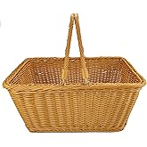ANRUIDE 15.8"Poly Wicker storage Baskets,Handmade Woven Basket Harvest Basket Wicker Storage Basket for Picnic, Easter, Organizing, Gathering Vegetables(15.8" x 11.8") Brown