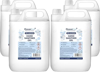 Ocean Free 70% Alcohol Hand Sanitiser Gel 4x5L UK Made Medical Grade