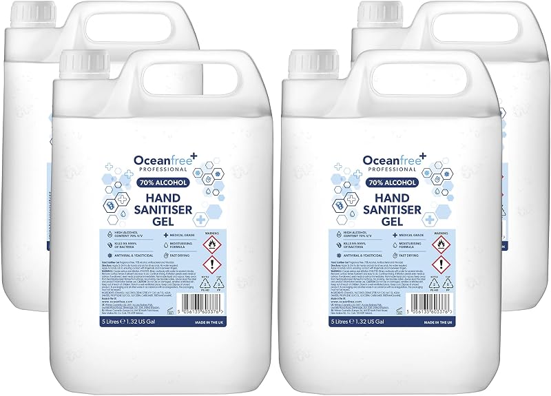 Ocean Free 70% Alcohol Hand Sanitiser Gel 4x5L UK Made Medical Grade