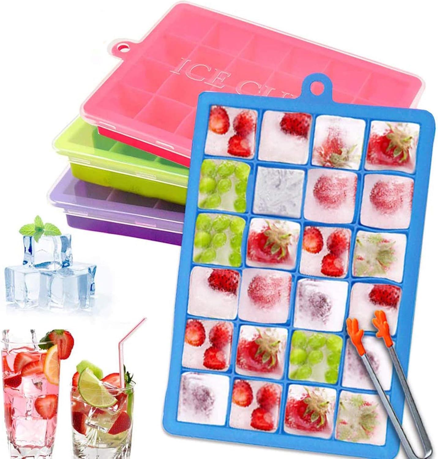 Ice Cube Trays,4 pcs Silicone Ice Cube Trays with lid Use for Kids with