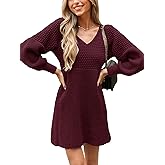 CUPSHE Women's Sweater Dress V Neck Honeycomb Long Sleeve Textured Fall Casual Knit Pullover Dresses