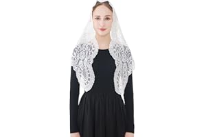 Wgior Embroidered Triangle Catholic Church Mantilla Veils Floral Lace Scarf Shawl Mass Chapel Veil