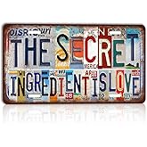 CHCdecor Vintage The Secret Ingredient Is Love Wall Decor License Plate Metal Sign Tin Signs,12x6 Inch Aluminum