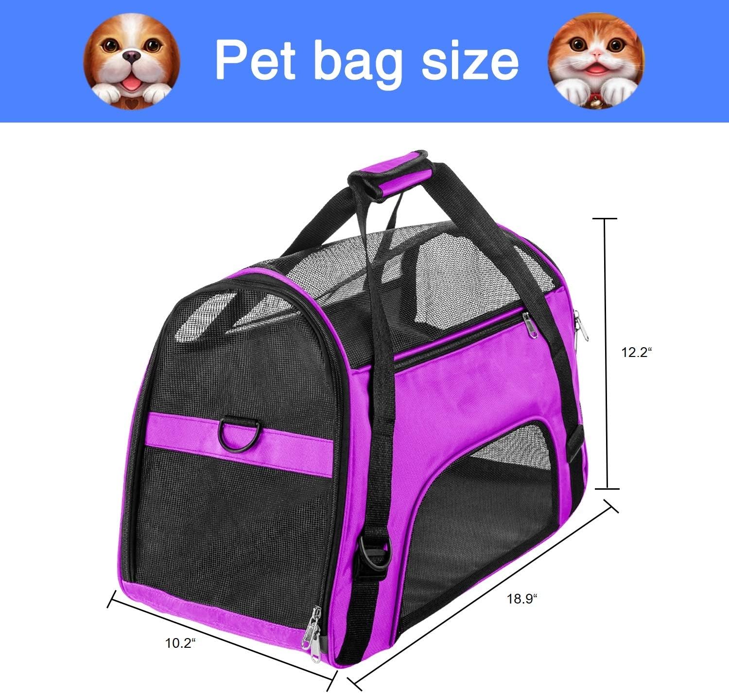 Soft Pet Carrier Airline Approved Soft Sided Pet Travel Carrying Handbag Under Seat Compatibility, Perfect for Cats and Small Dogs Breathable 4-Windows Design : Kitchen & Dining