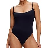 NANJI Spaghetti Straps Bodysuit for Women - Slim Fit Scoop Neck Thong Body Suit, Stretch Double Lined Tops, Casual Going Out