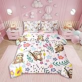 Erosebridal 7 Pieces Bed in a Bag Twin Comforter Set with Sheets,Floral Sloth Design Bedding Sets for All Season (1 Comforter, 2 Cushion Covers, 1 Flat Sheet, 1 Fitted Sheet, 2 Pillowcases)