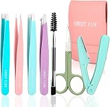 SWEET VIEW 7pcs Eyebrow Tweezers Kit Stainless Steel Precision Plucker with