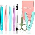 SWEET VIEW 7pcs Eyebrow Tweezers Kit, Stainless Steel Tweezers for Women and Man, Precision Plucker for Facial Hair, Chin, Ey