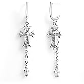 Gothic Cross Earrings 925 Sterling Silver Stud Diamond Cross Drop Dangle Tassel Earrings for Women Men, Christian Hypoallergenic Punk Goth Jewelry Gift