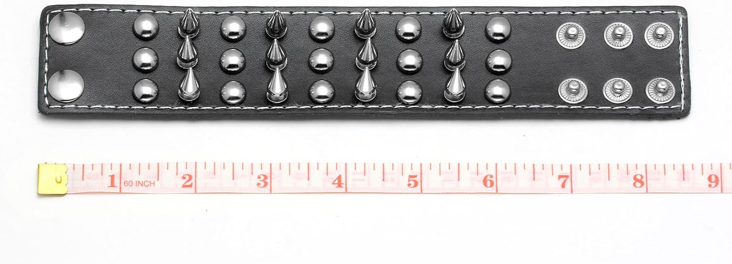 MILAKOO 2Pcs Spike Studded Rock Punk Biker Wide Strap Leather Bracelet Set Gothic Rivet Buckle Wristband for Men Women - Image 5
