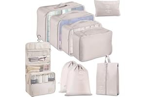 YEEYAA 9 set Packing Cubes for Travel, Luggage Organizer Packing Cubes for Suitcase, Durable Compression Travel Packing Cubes for Carry on Suitcases, Mesh Breathable Packing Cubes