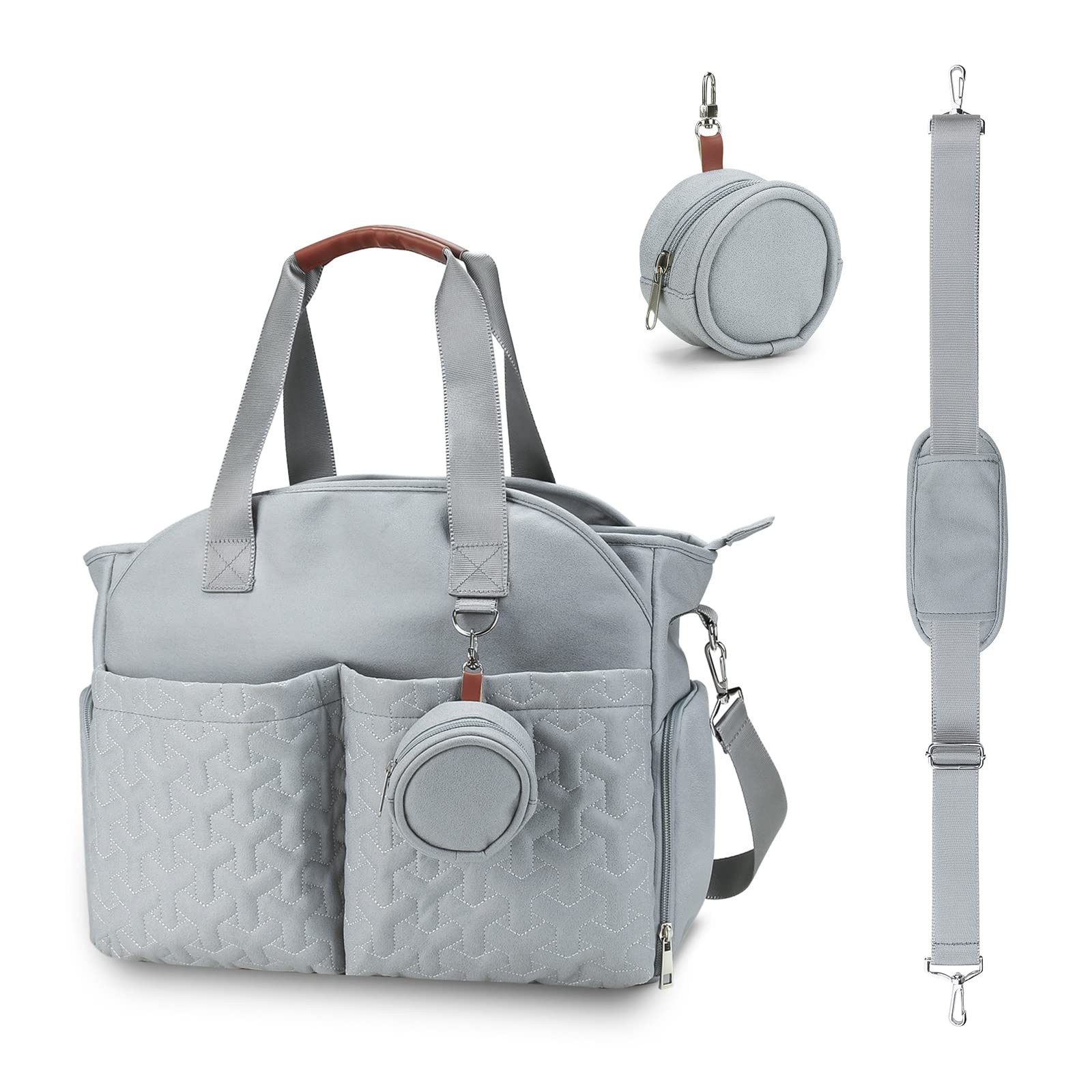 SONARIN Multifunctional Stylish Baby Nappy Changing Tote Bag,Large Capacity Waterproof Baby Changing Bag Satchel Messenger Bag Portable Travel Diaper Bag with Pacifier Bag(Light Blue)