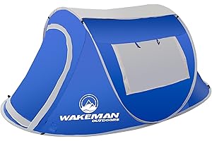 2 Person Pop Up Tent with Dual-Layer Door and Carry Bag - Water-Resistant Tent for Camping, Hiking, or Beach Use by Wakeman Outdoors