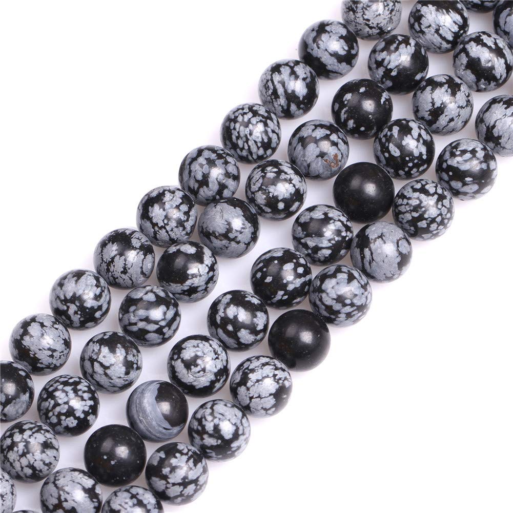 GEM-Inside Natural 10mm Black Nowflake Obsidian Round Gemstone Semi Precious Loose Beads for Jewellery Making 15''