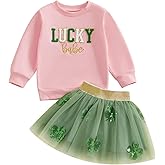 Kayotuas Toddler Baby Girl St Patricks Day Outfit Lucky Charm Sweatshirt and Tulle Tutu Skirts Set Cute Infant Irish Clothes